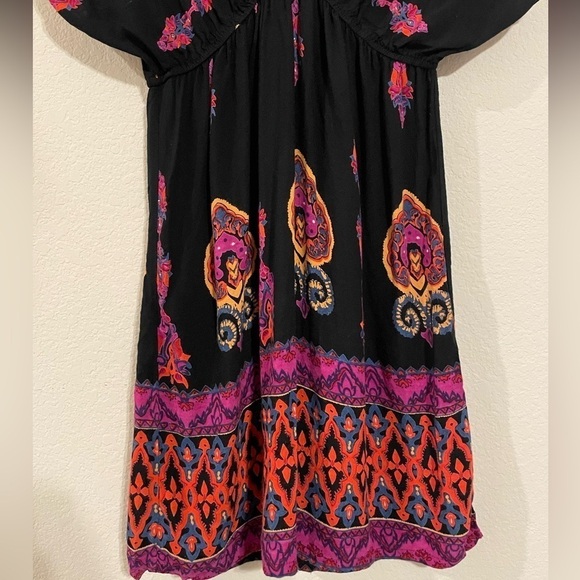 Angie Women Mini Dress Large Black Floral Colorful Paisley Bohemian Contemporary - Picture 6 of 11